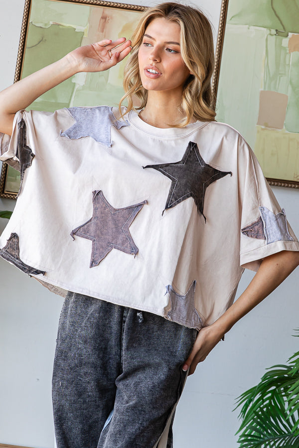 WASHED STAR PATCHWORK OVERSIZED TEE
