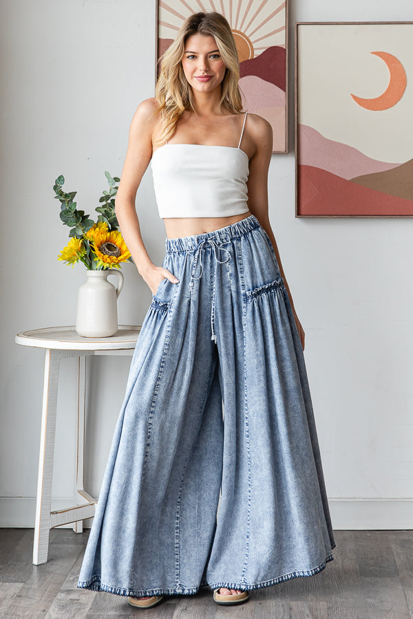 WASHED TENCEL WIDE LEG PANTS