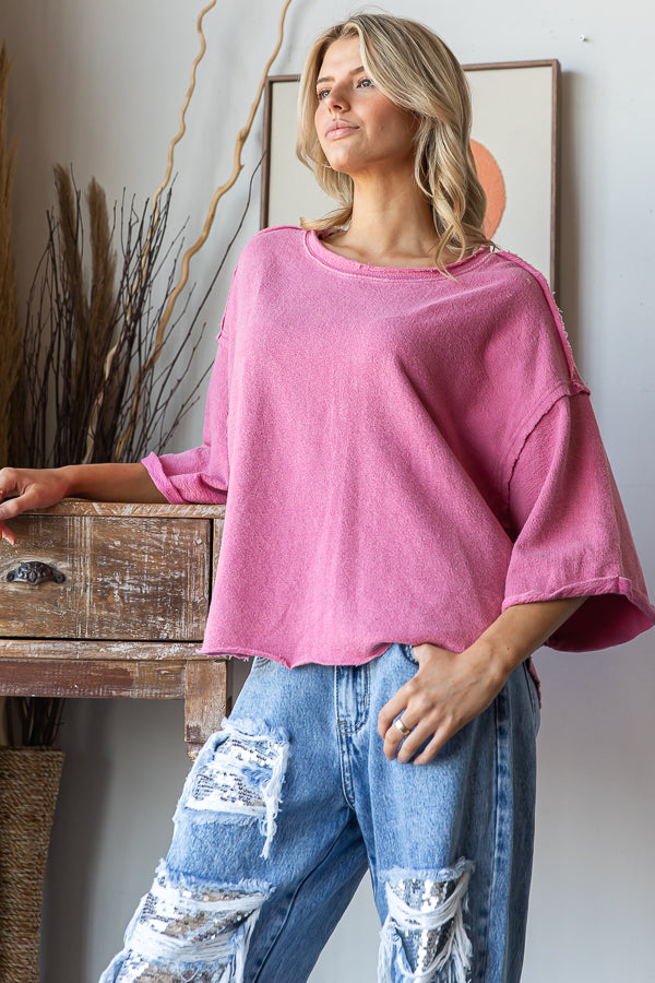 WASHED DROP SHOULDER RELAXED CROPPED TOP
