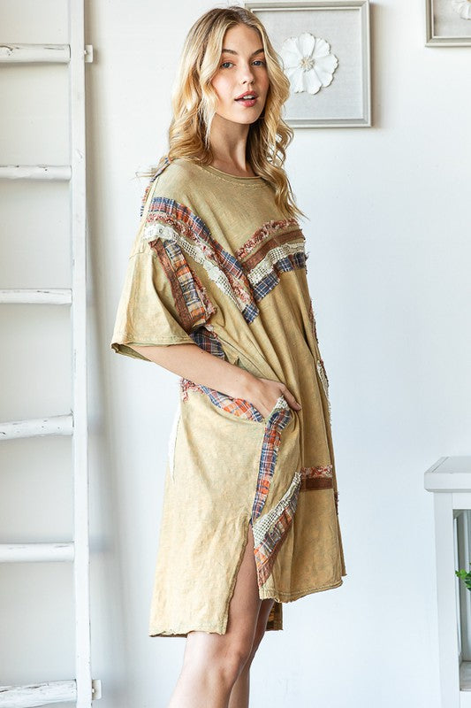 STAR PATCHWORK DROP SHOULDER OVERSIZED LONG TOP