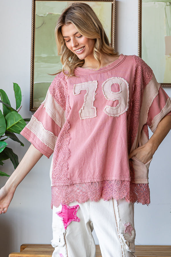 WASHED NUMBER PATCHWORK MIX MEDIA TEE
