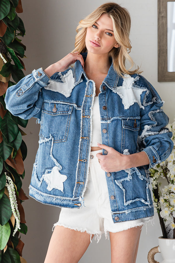 WASHED STAR PATCHWORK DENIM JACKET