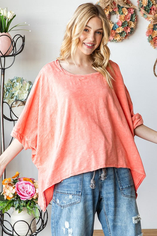 MINERAL WASHED TWISTED CUFFS SHORT SLEEVE TEE