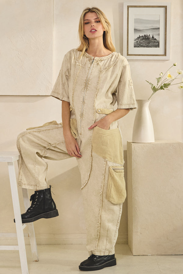 WASHED SHORTSLEEVED JUMPSUIT