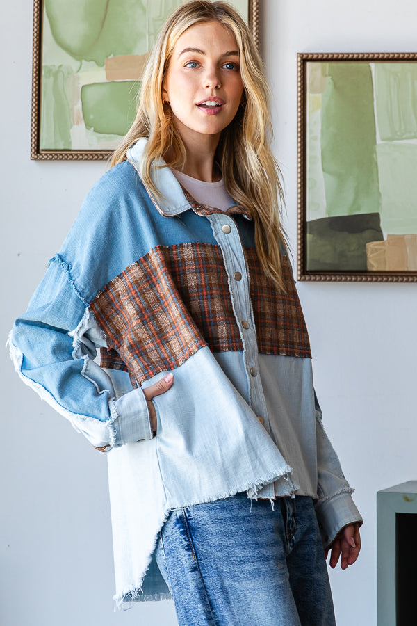 WASHED BUTTON FRONT DENIM TOP