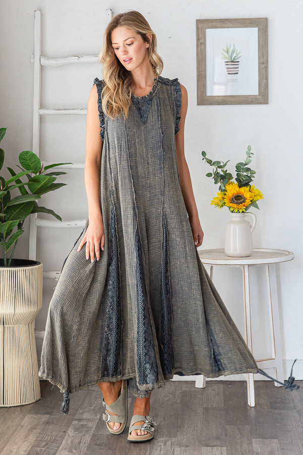 WASHED RUFFLE DETAIL COTTON GAUZE ROMPER