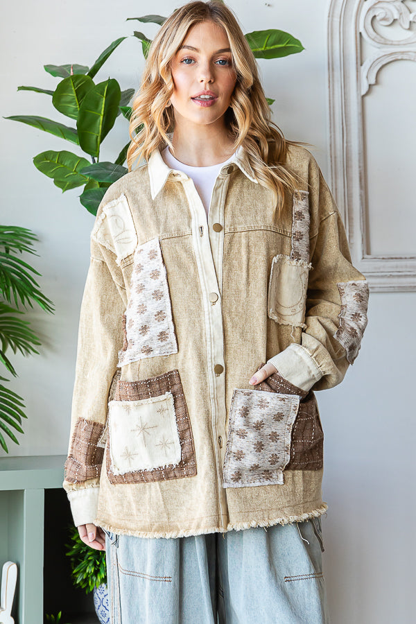 WASHED PATCHWORK BUTTON DOWN SHACKET