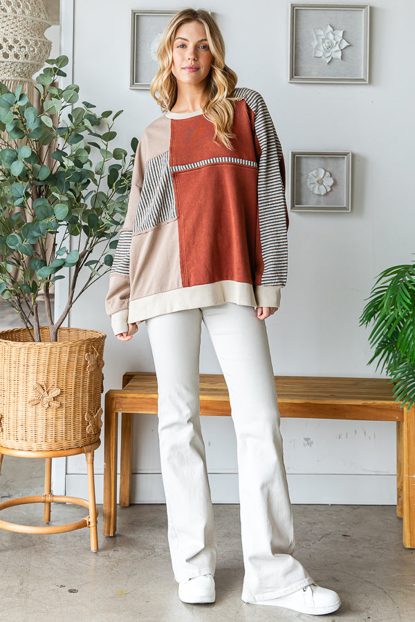 WASHED COLOR BLOCK SWEATSHIRT