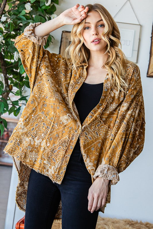 SCARF PRINTED BUTTON FRONT SHIRT