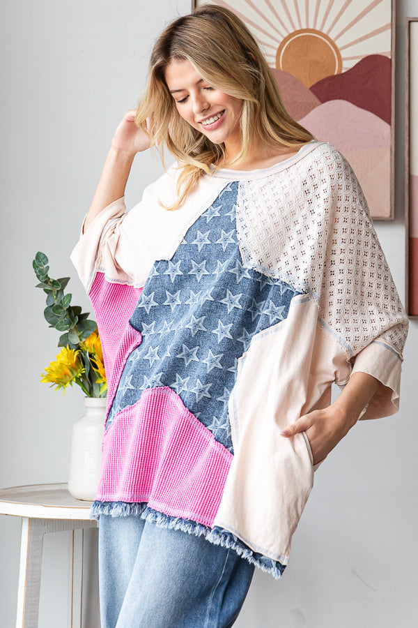 WASHED STAR PATCHWORK OVERSIZED TOP