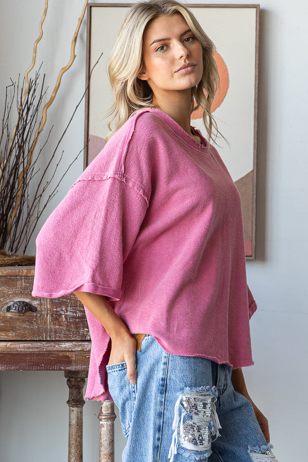 WASHED DROP SHOULDER RELAXED CROPPED TOP