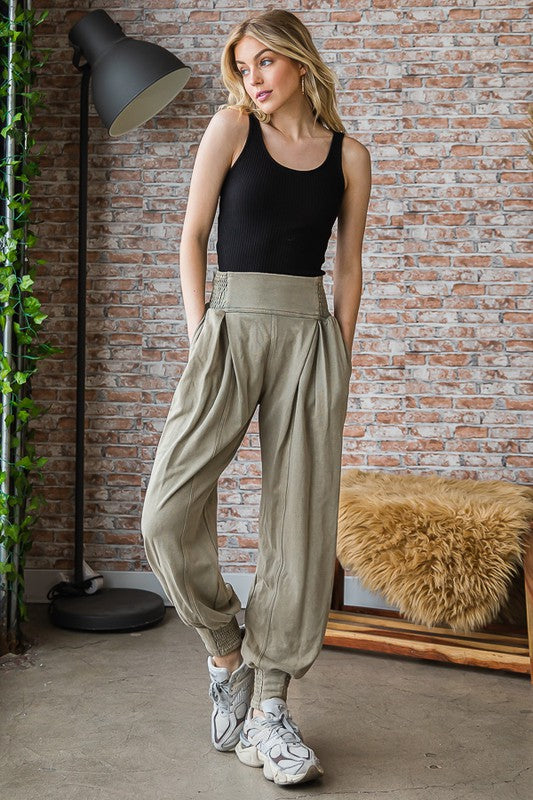 SMOCKED WAIST DETAIL JOGGER PANTS