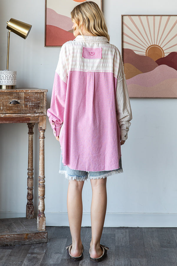 WASHED MULTI STRIPED LONG SLEEVE SHIRT