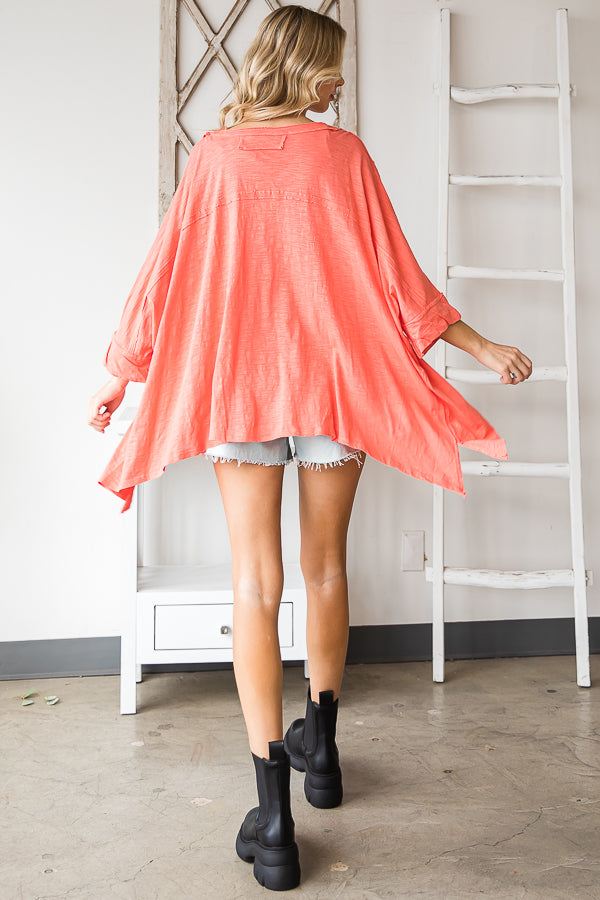 OVERSIZED V NECK SHARKBITE HEM SOFT KNIT TOP