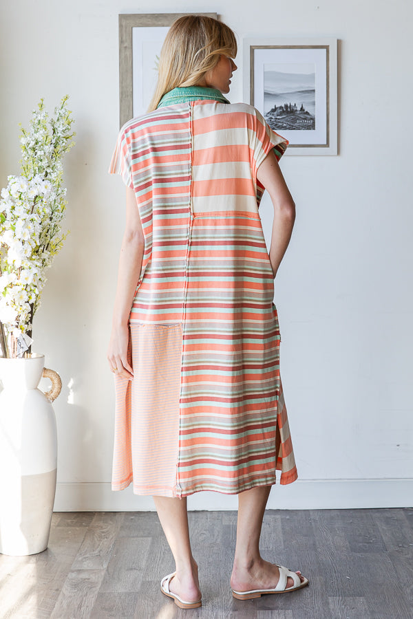 WASHED STAR AND PEACE PATCH STRIPE TEE DRESS
