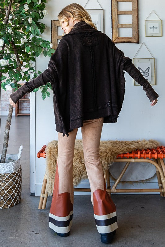 WASHED TURTLE NECK PONCHO