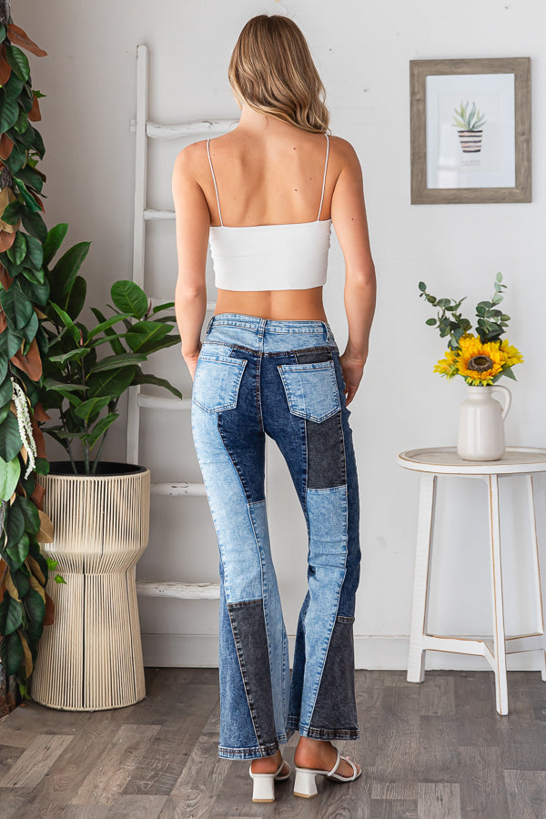 WASHED DENIM MULTI COLOR COLOR BLOCK JEANS