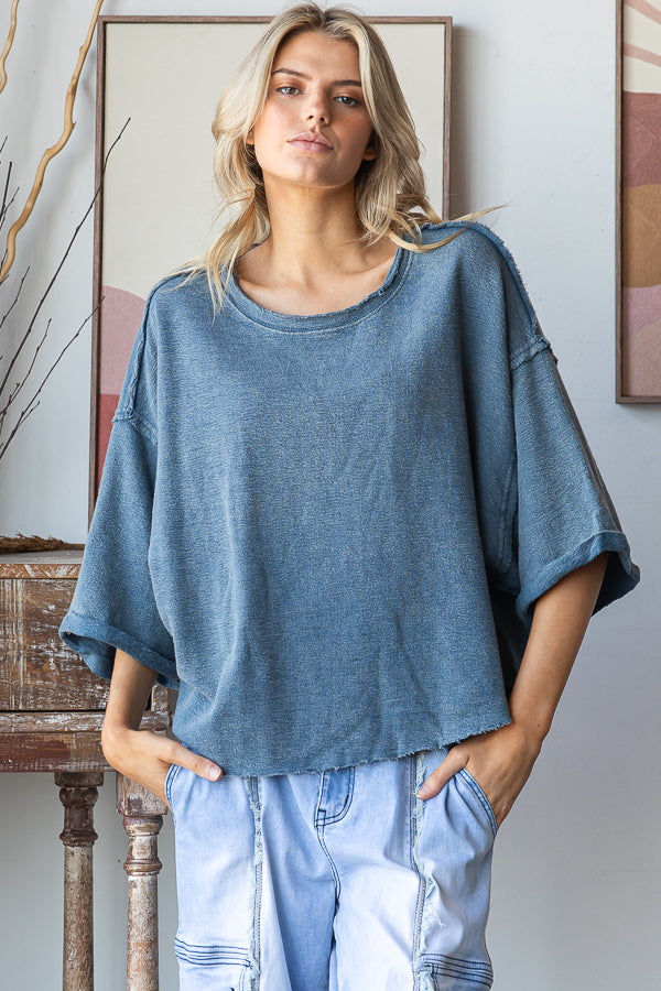 WASHED DROP SHOULDER RELAXED CROPPED TOP