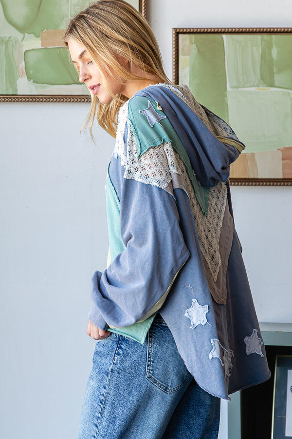 STAR PATCHWORK HOODED TOP