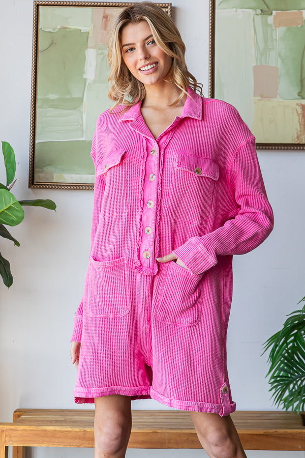 WASHED FRONT POCKETS OVERSIZED THERMAL ROMPER