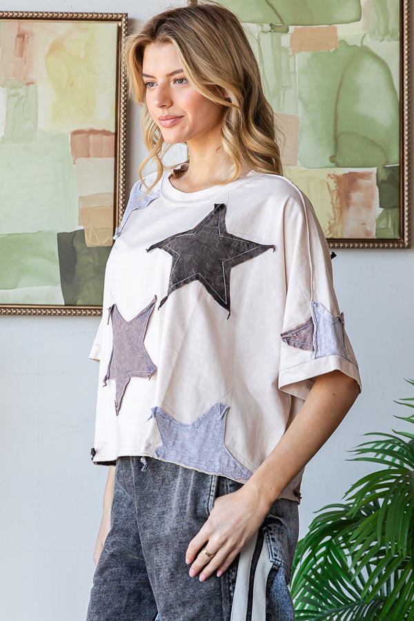 WASHED STAR PATCHWORK OVERSIZED TEE