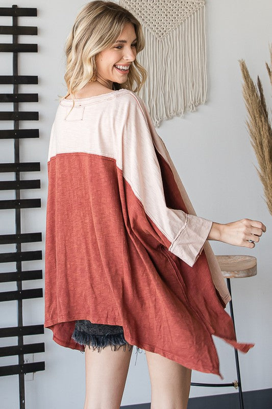 MINERAL WASHED COLOR BLOCK DETAIL LOOSE TEE