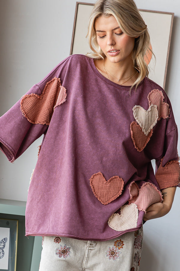 HEART PATCHWORK MINERAL WASHED SHORT SLEEVE TEE