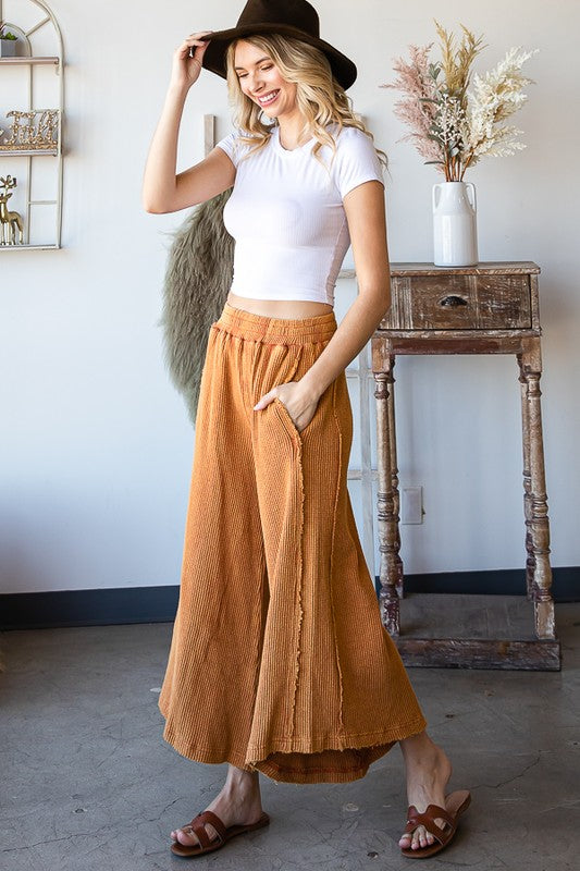 ELASTIC WAIST BAND CROPPED PANTS