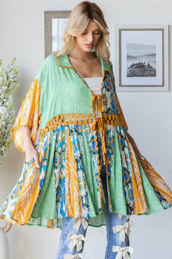 PRINTED MIX KIMONO MINI DRESS