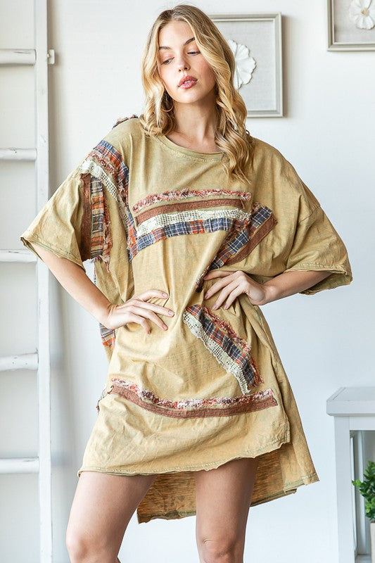 STAR PATCHWORK DROP SHOULDER OVERSIZED LONG TOP