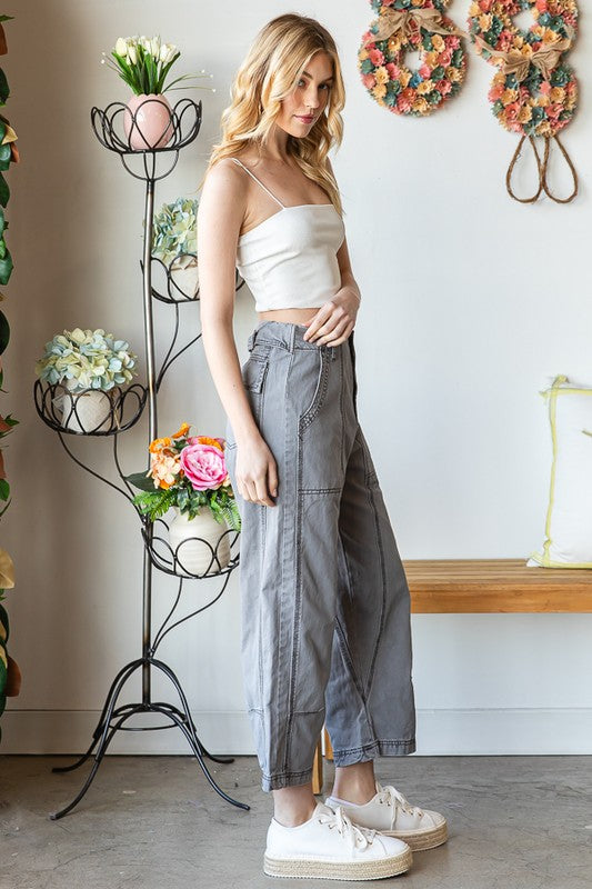 GARMENT DYED TROUSER CROPPED PANTS