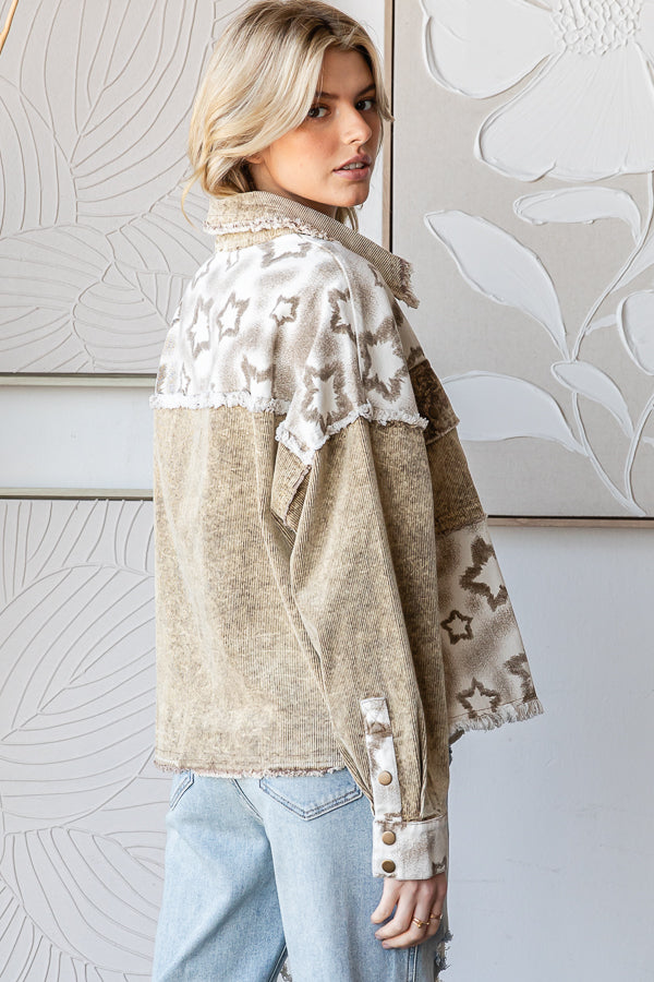 WASHED STAR PRINT CORDUROY MIX JACKET