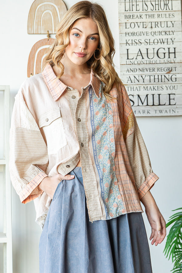 PATCHWORK BUTTON FRONT SHIRT