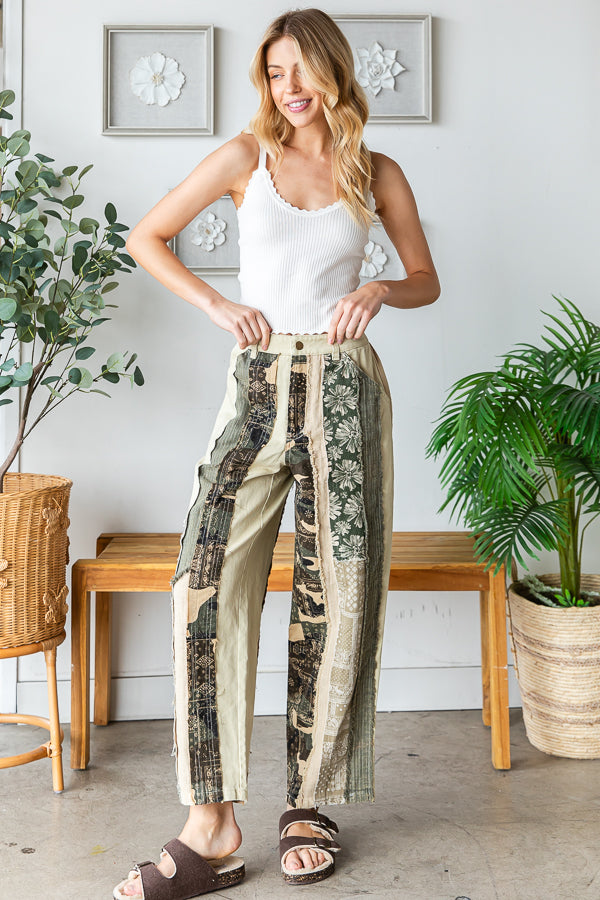 MINERAL WASHED PATCHWORK TWILL PANTS