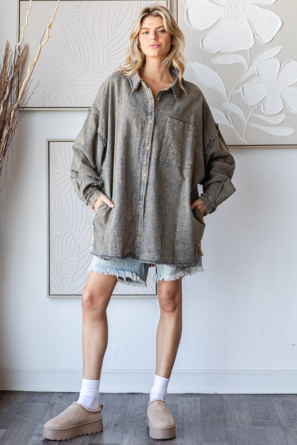 WASHED PLAID PACTHWORK BACK DETAIL SHIRT